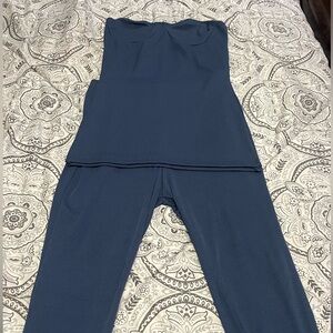 Blue Ribbed Tank and Leggings Set